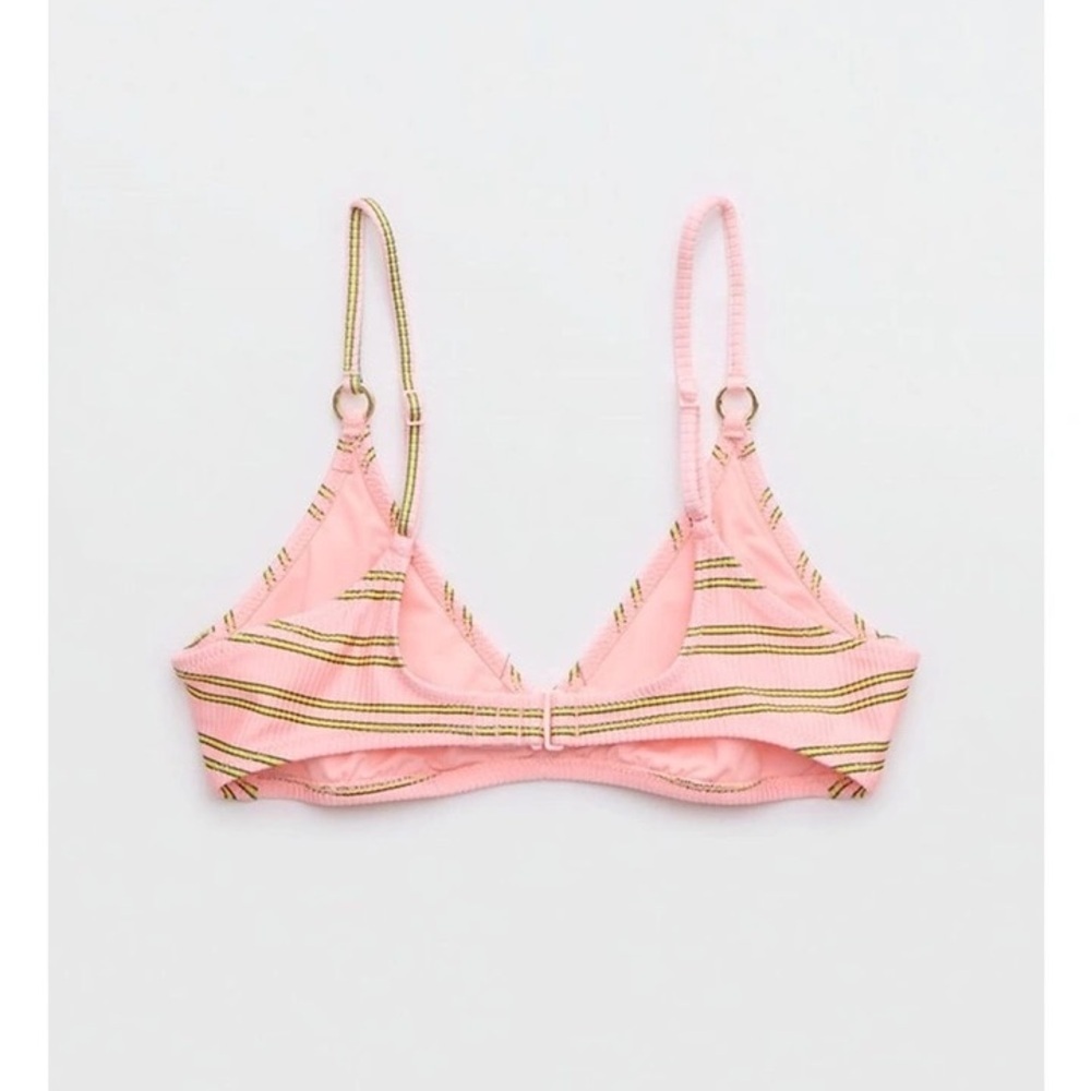 Aerie Beach Babe Shine Rib Voop Top and Bottom Bikini Set in Pink Yellow, M/L - Picture 11 of 13